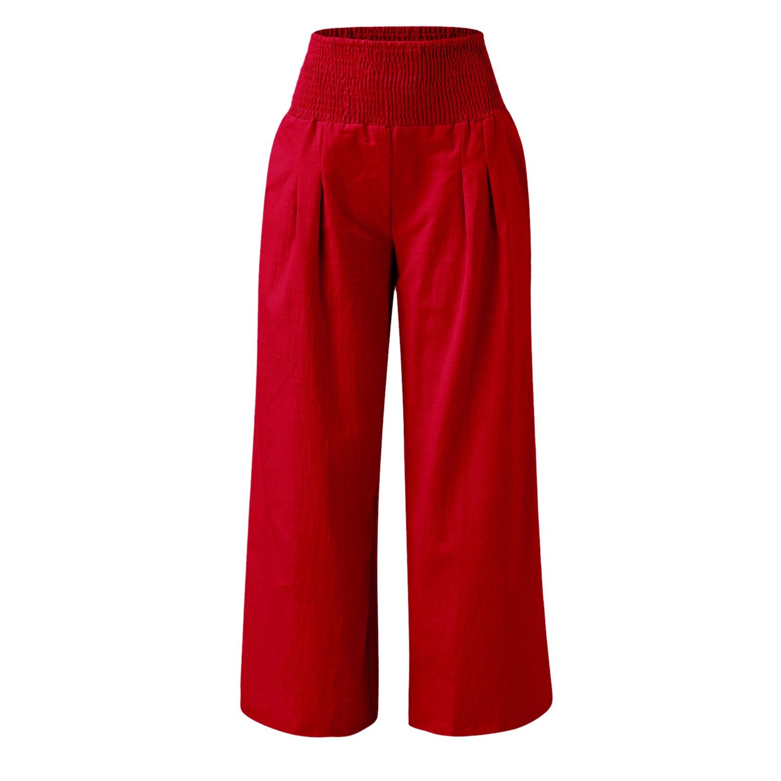 thumbnail image 4 of Pantalones anchos de lino de cintura alta para mujer: pantalones palazzo con cintura elástica y bolsillos para la playa/informal (S-XXL), 4 of 5